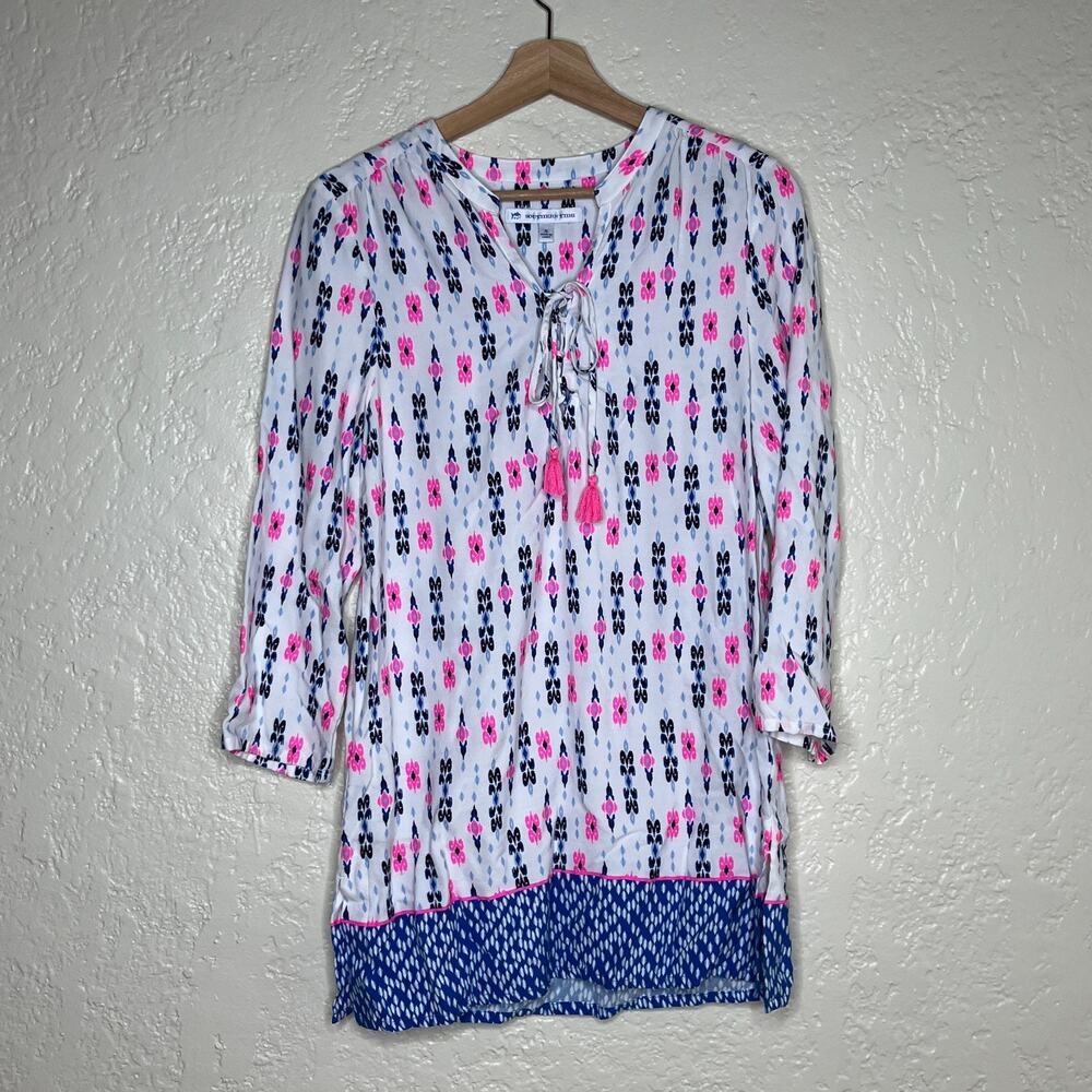 Southern Tide Ikat Tunic Dress Preppy Resort Women Pink Blue Small